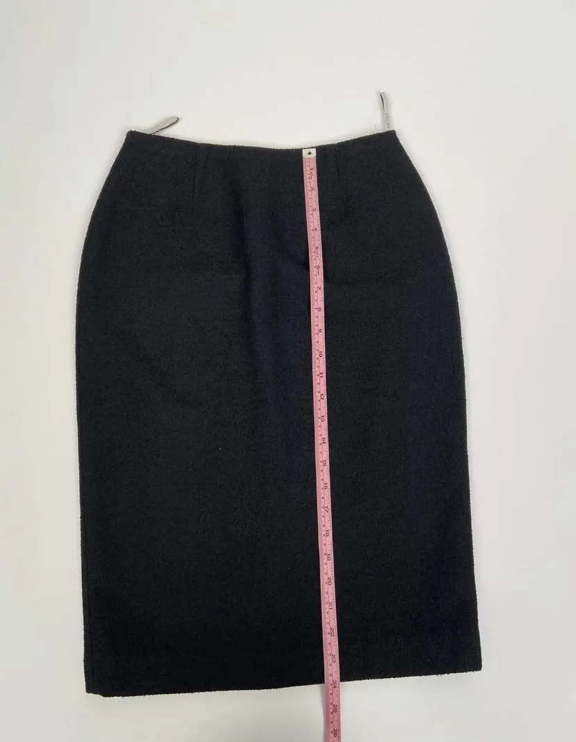 00's Classic Designer Black Wool Pencil Skirt by Celine