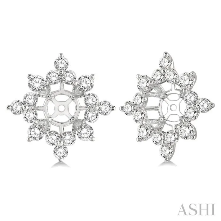 1 1/2 Ctw Lattice Round Cut Diamond Earrings Jacket in 14K White Gold