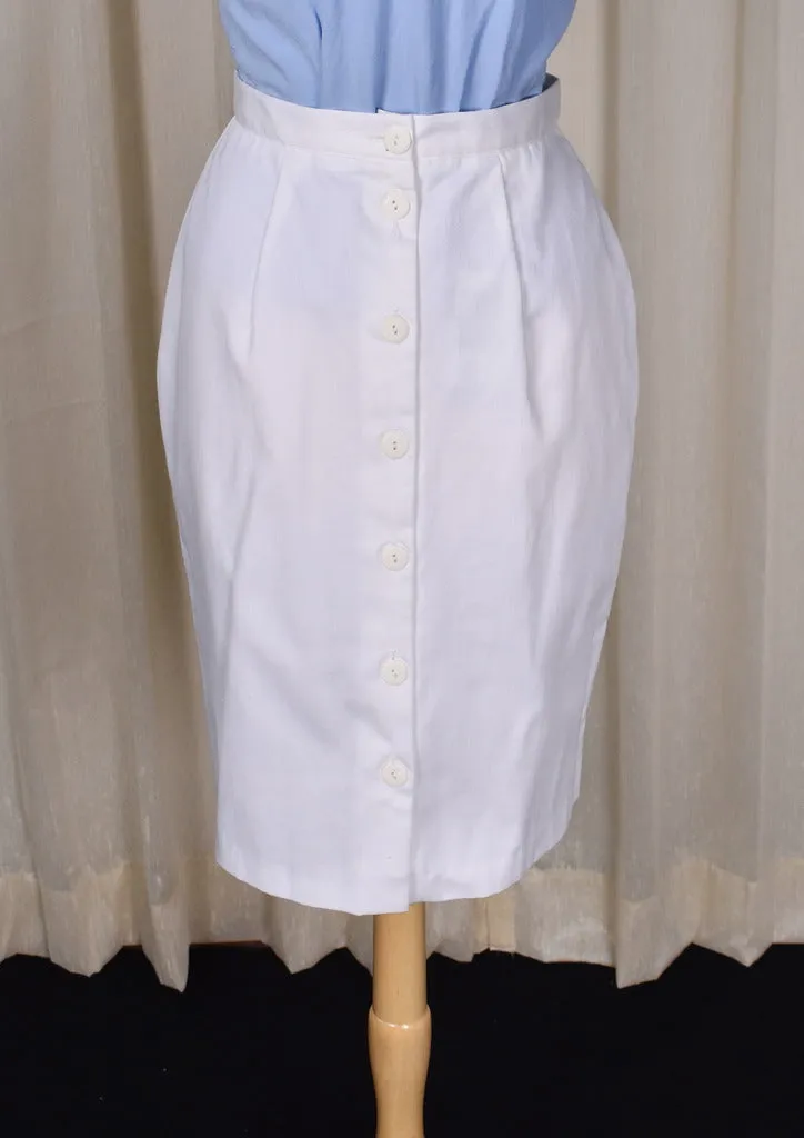 1950s Style White Button Back Pencil Skirt