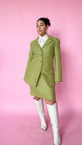 1980s Green Shimmer Tweed Suit Set, sz. M