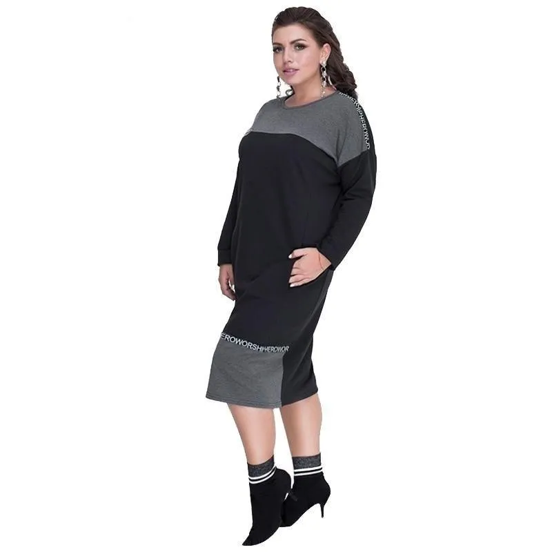 5XL 6XL Plus Sizes Women's Autumn Winter Loose Knee-Length Dress