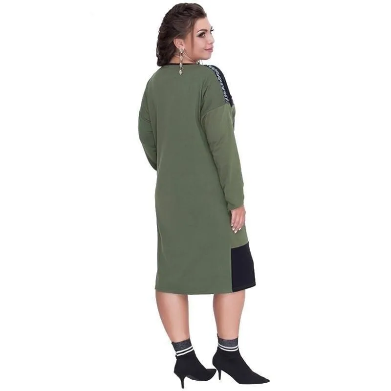 5XL 6XL Plus Sizes Women's Autumn Winter Loose Knee-Length Dress