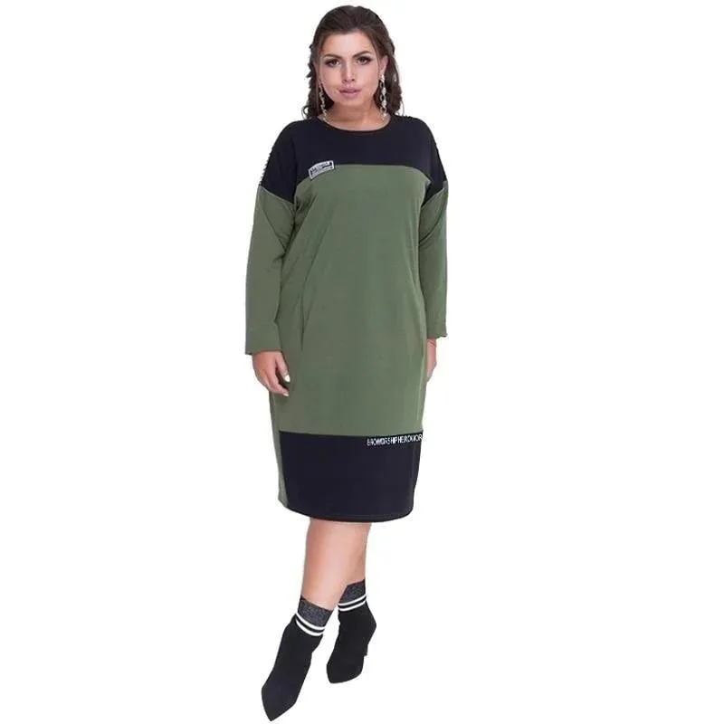 5XL 6XL Plus Sizes Women's Autumn Winter Loose Knee-Length Dress