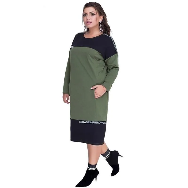 5XL 6XL Plus Sizes Women's Autumn Winter Loose Knee-Length Dress