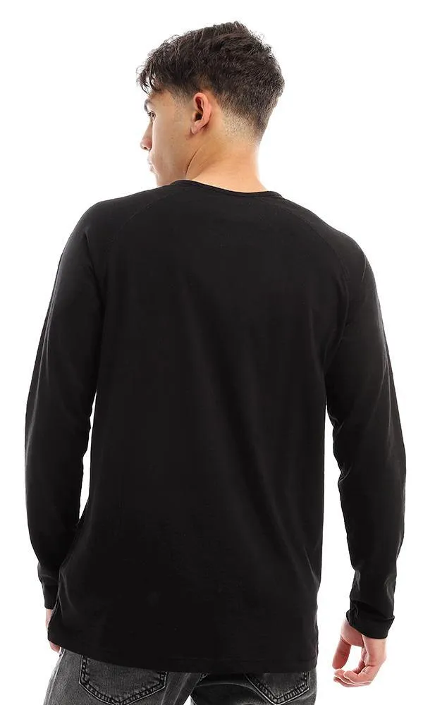 94629 Long Sleeves Buttoned Black Henley Shirt