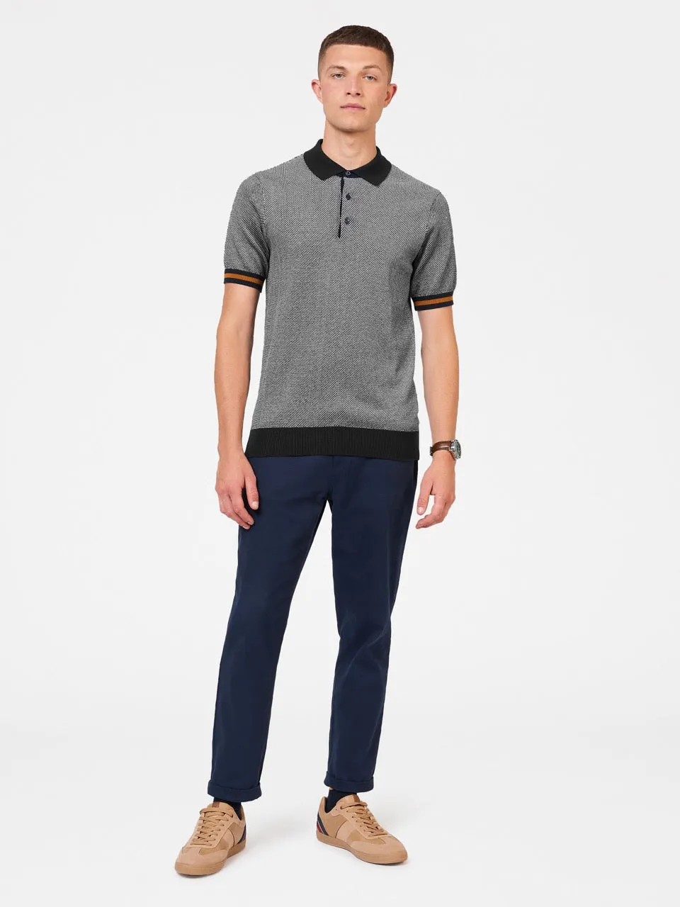 All Over Textured Knit Polo - Dark Navy