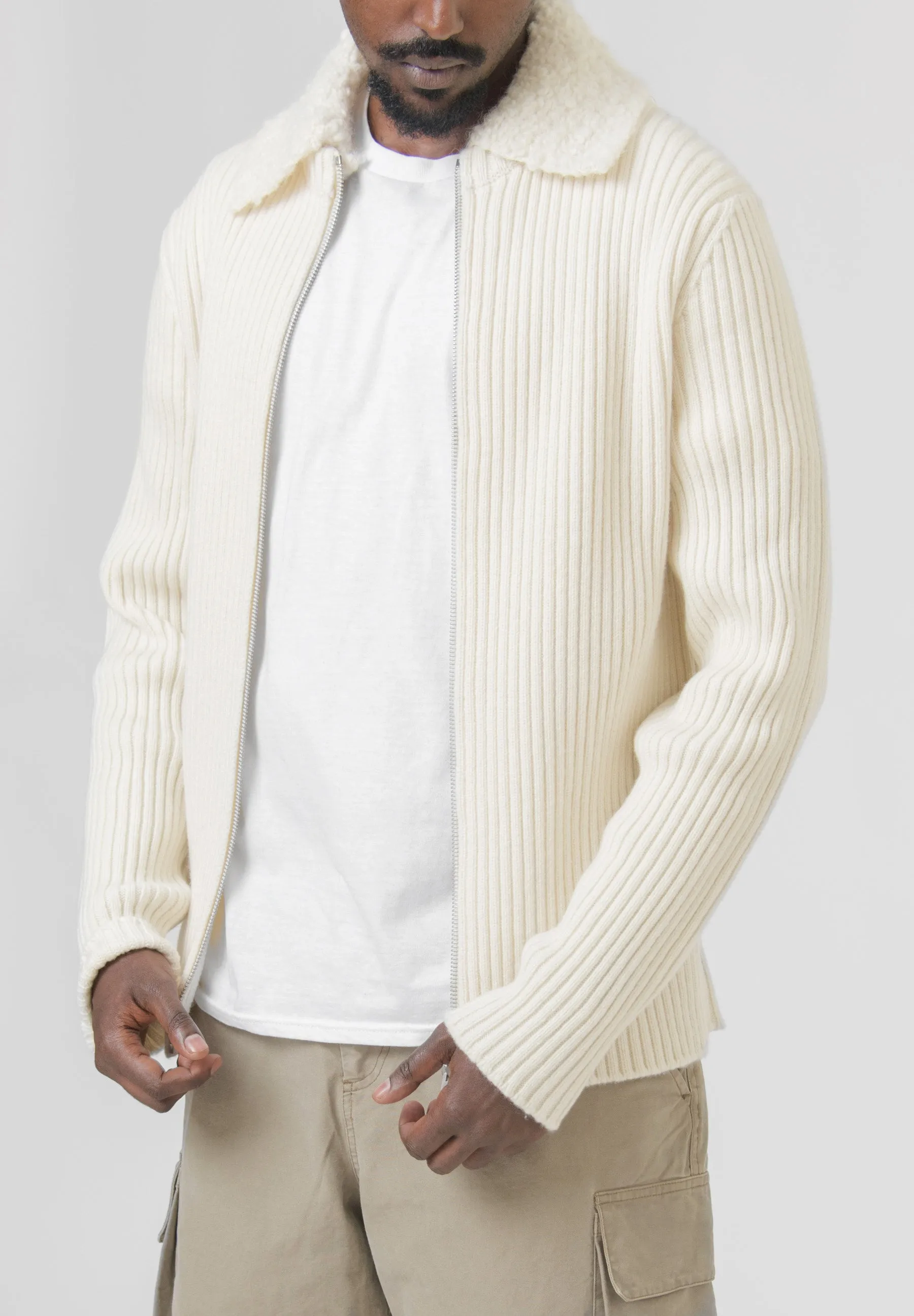 Alpaca Collar Zip Cardigan Eggshell J22HP0010