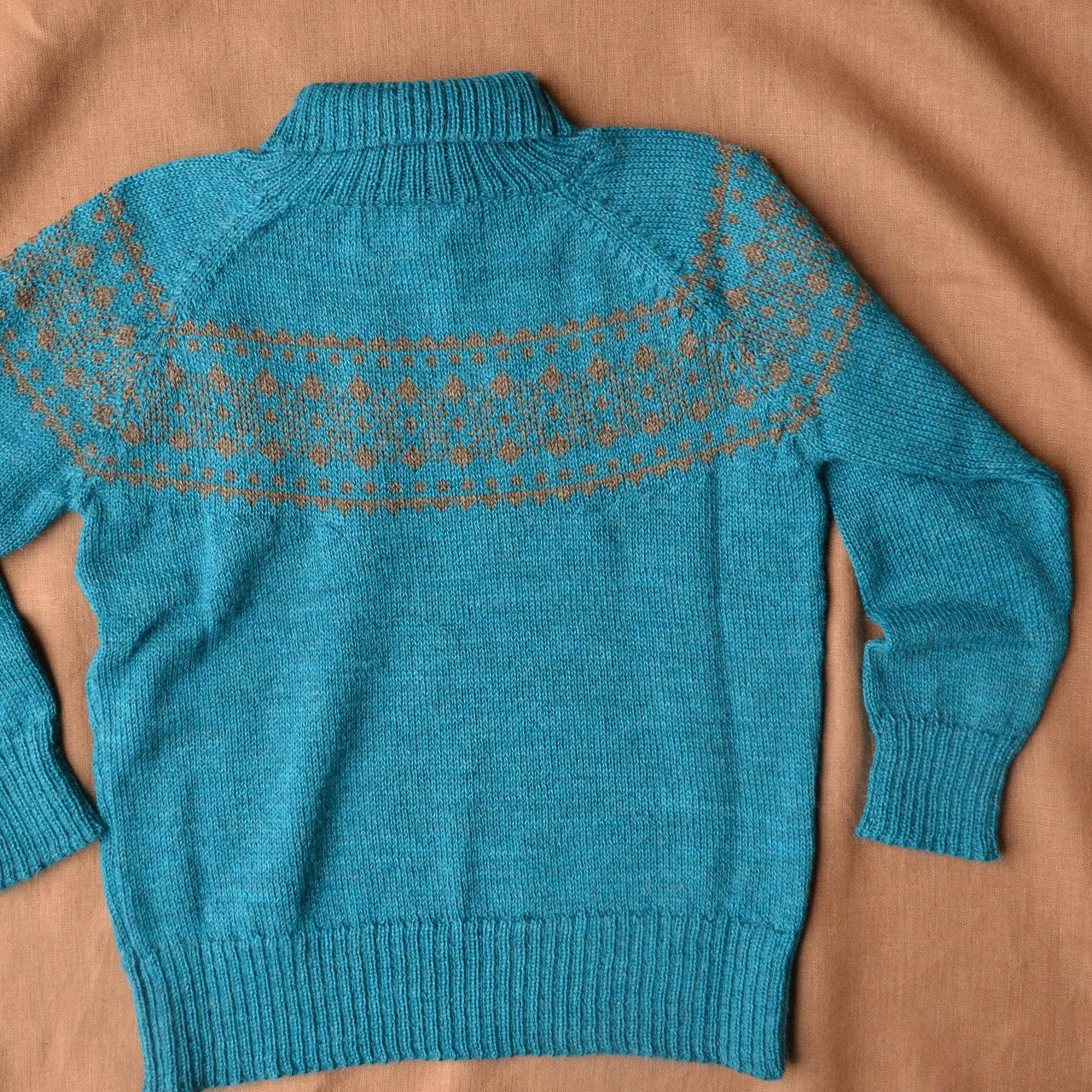 Alpine High Neck Sweater - 100% Baby Alpaca - Turquoise (18m-8y)