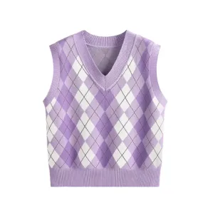 Argyle V Neck Knitted Vest