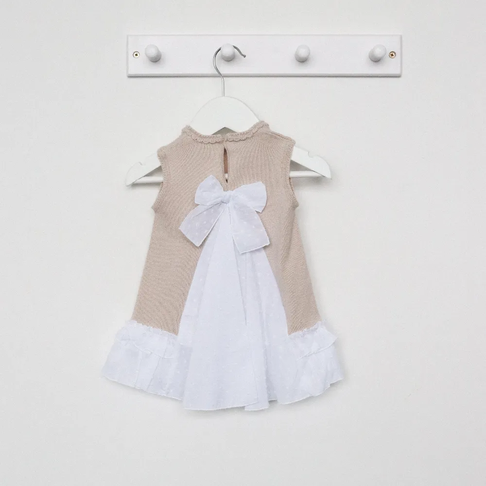 Artesania Granlei Pale Beige Fine Knit Dress with Bow