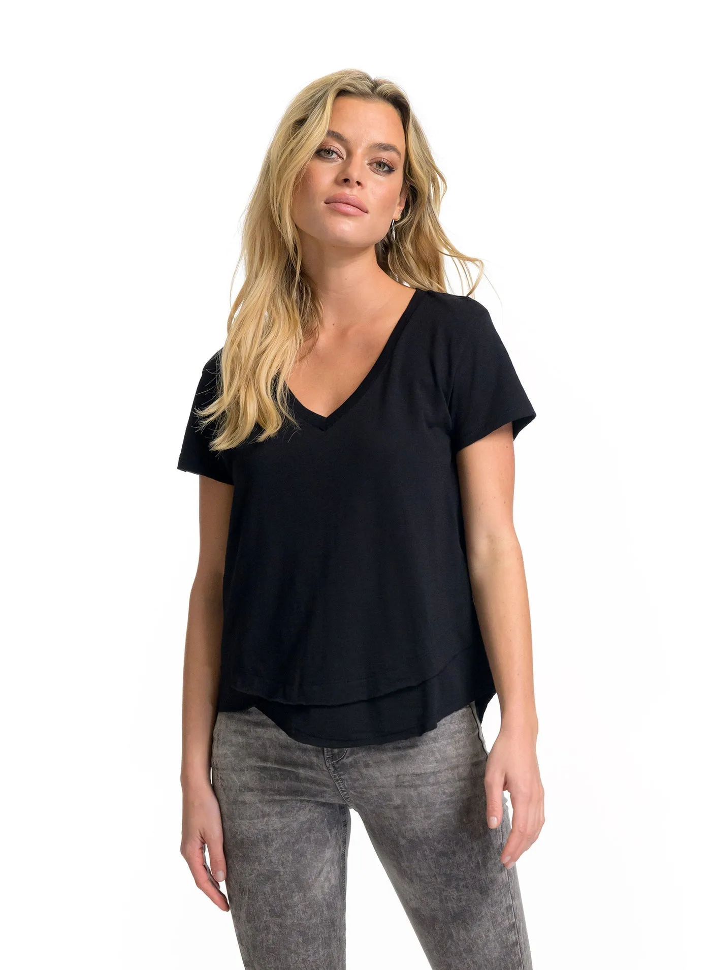 AVA V-NECK MOCK LAYER V-NECK TEE