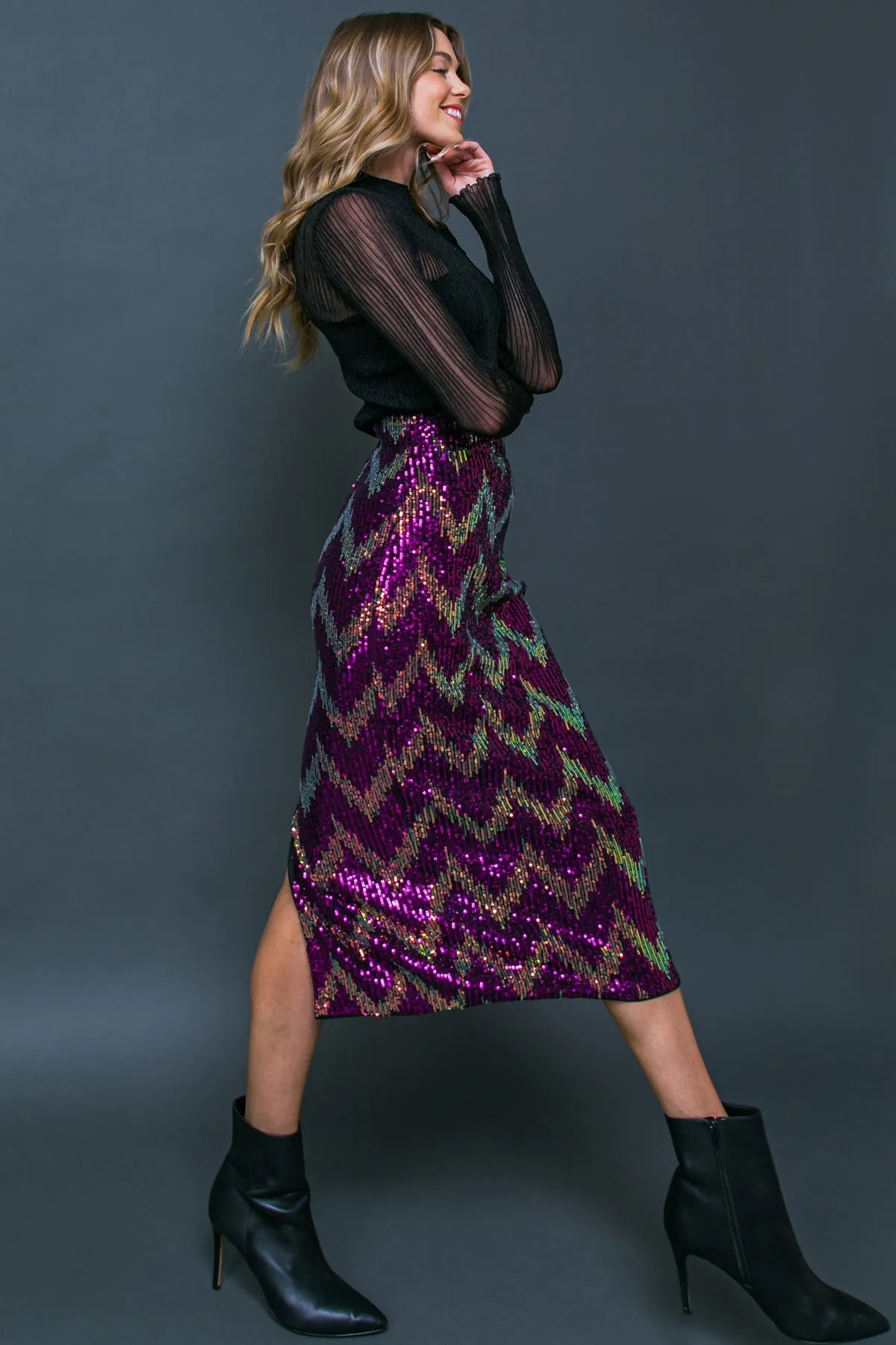 BE HAPPY FRIEND SEQUIN MIDI SKIRT