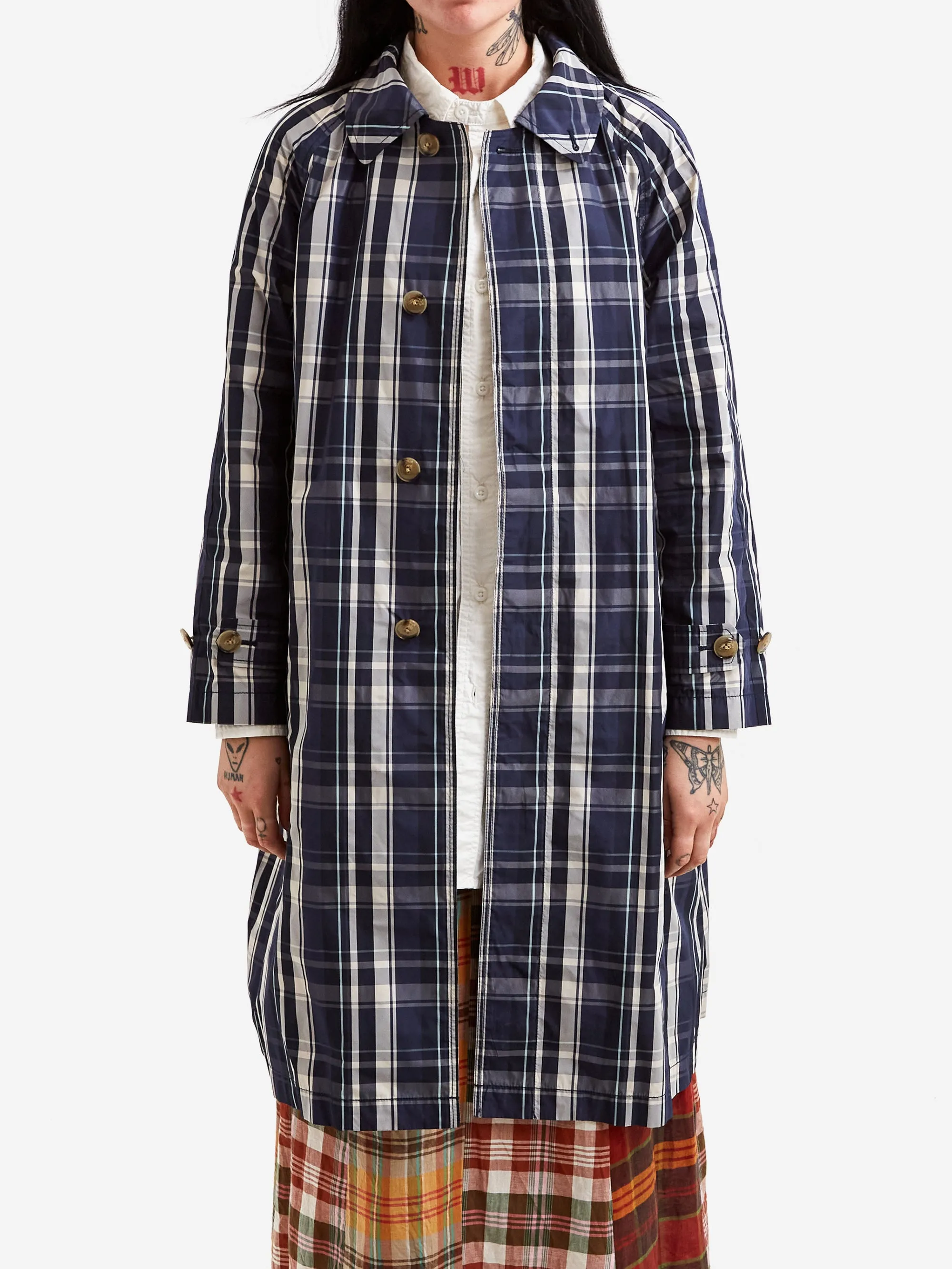 Beams Boy Balmacan Coat  - Navy Check