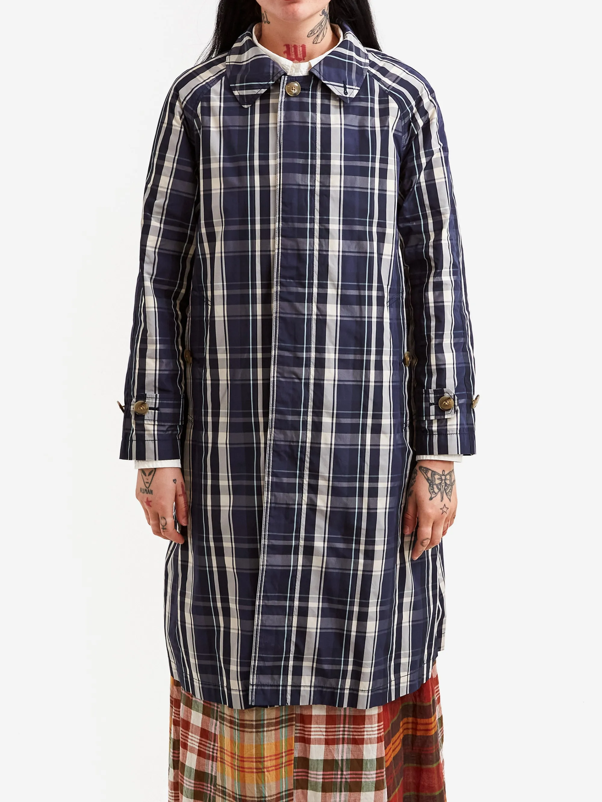 Beams Boy Balmacan Coat  - Navy Check