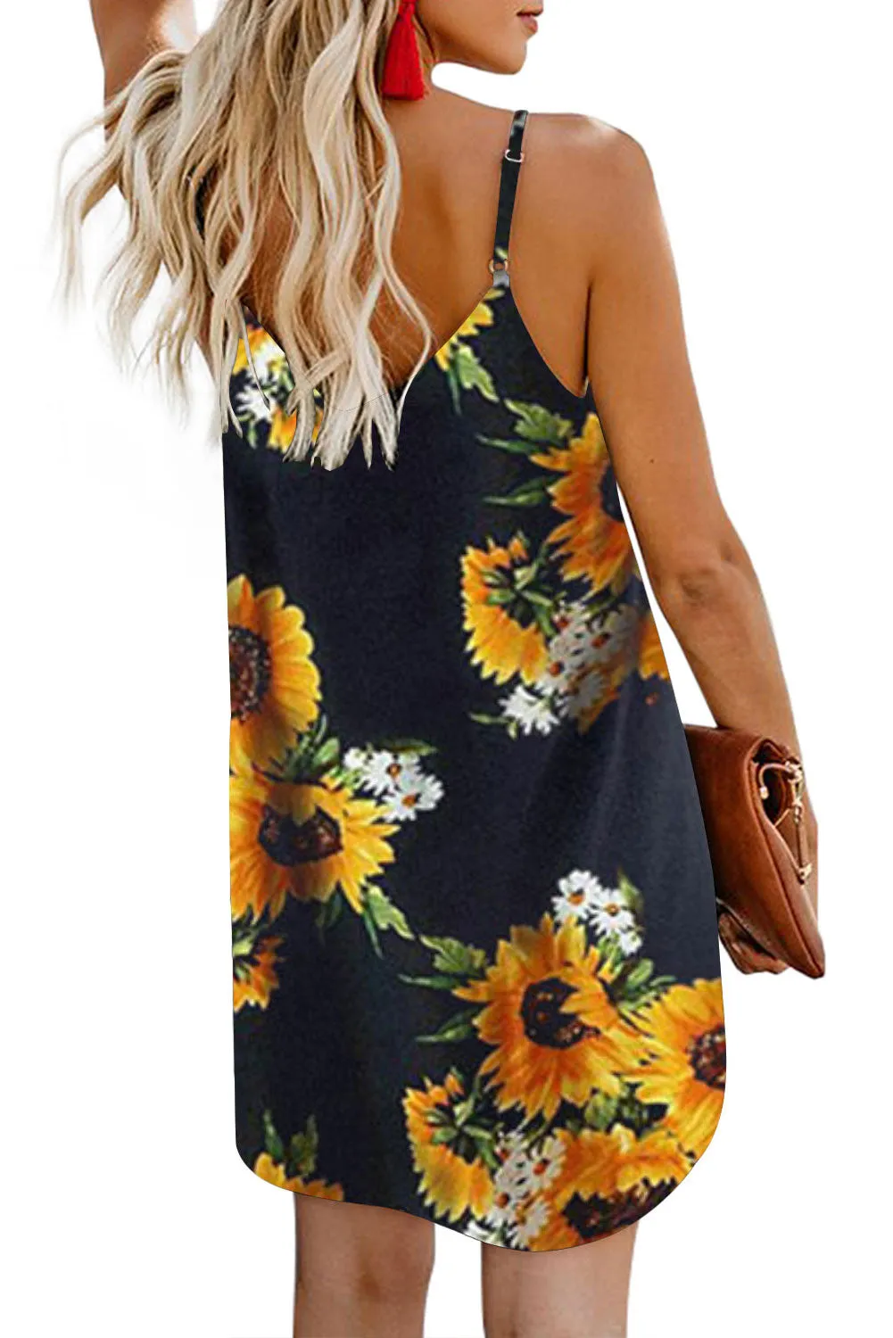 Black Floral Print Sleeveless Cami Dress