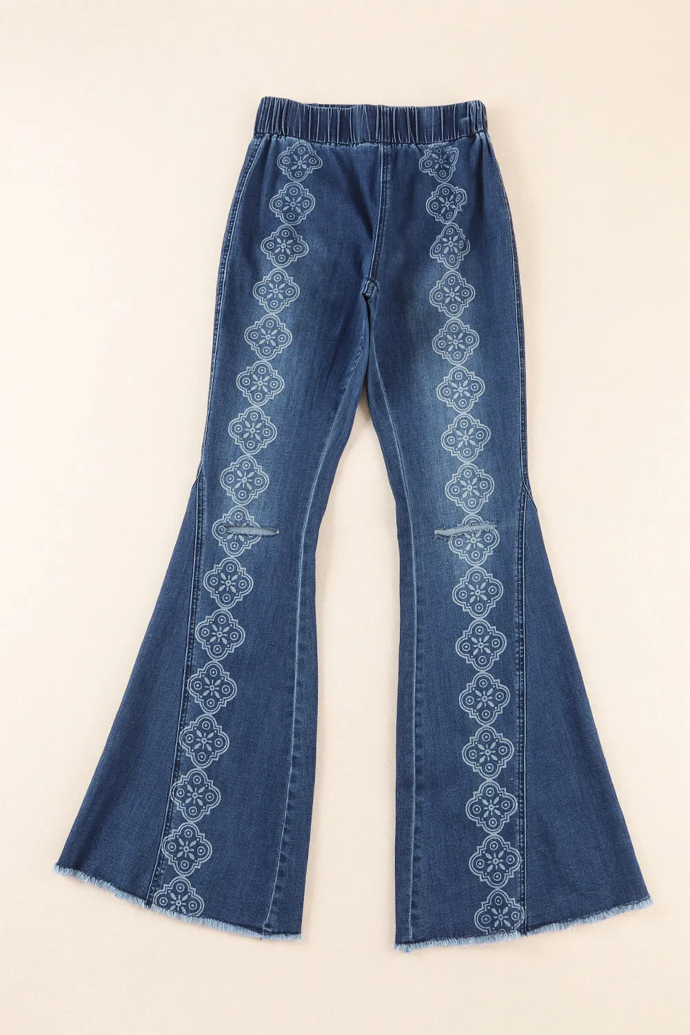 Blue Raw Hem Bell Bottom Jeans