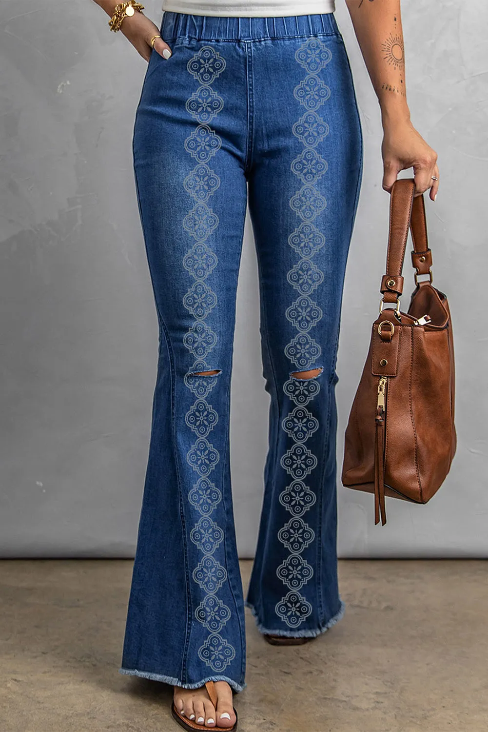 Blue Raw Hem Bell Bottom Jeans