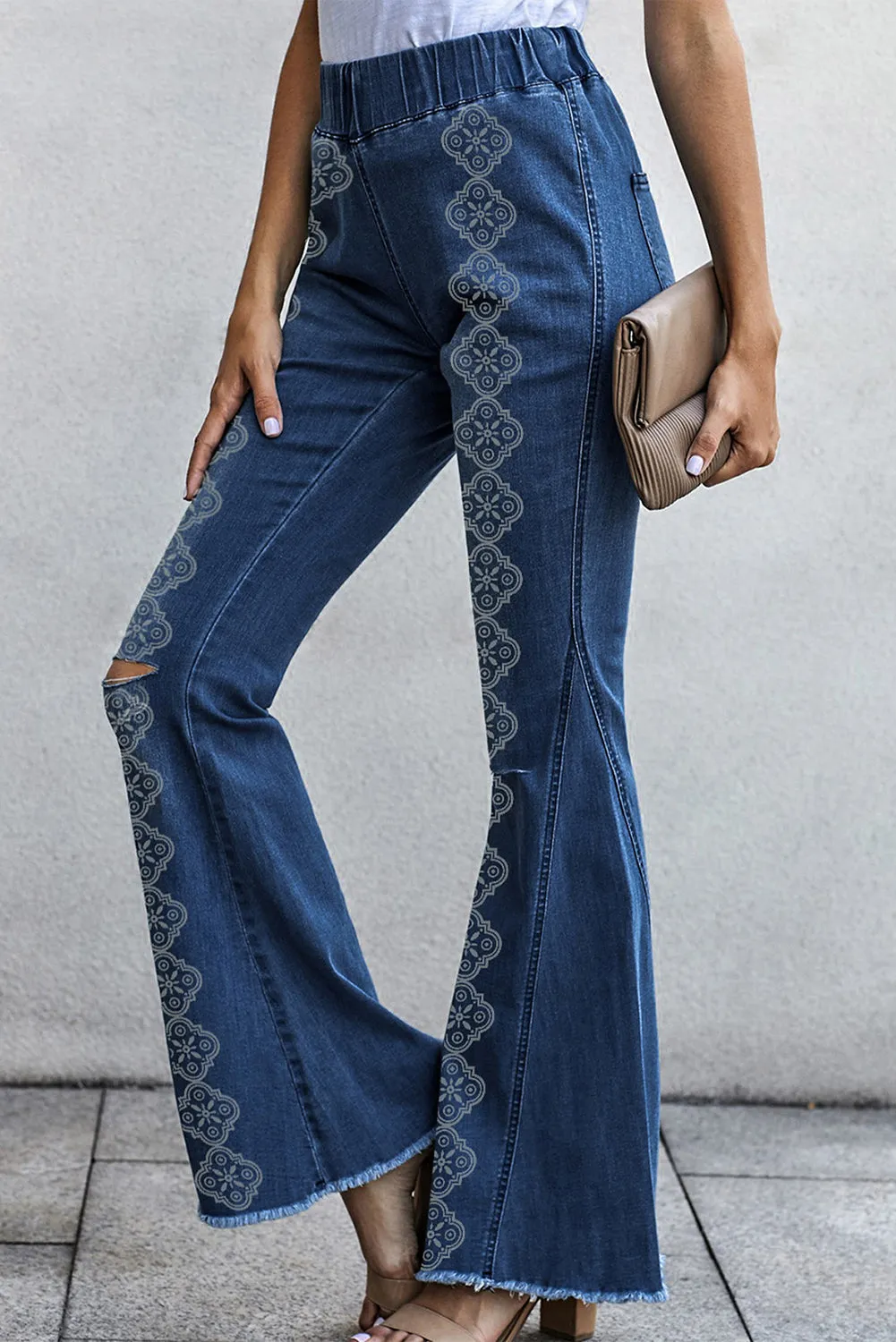 Blue Raw Hem Bell Bottom Jeans