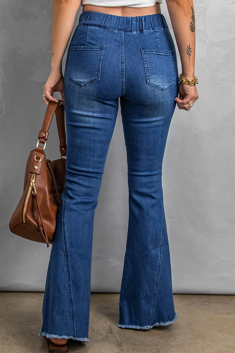 Blue Raw Hem Bell Bottom Jeans