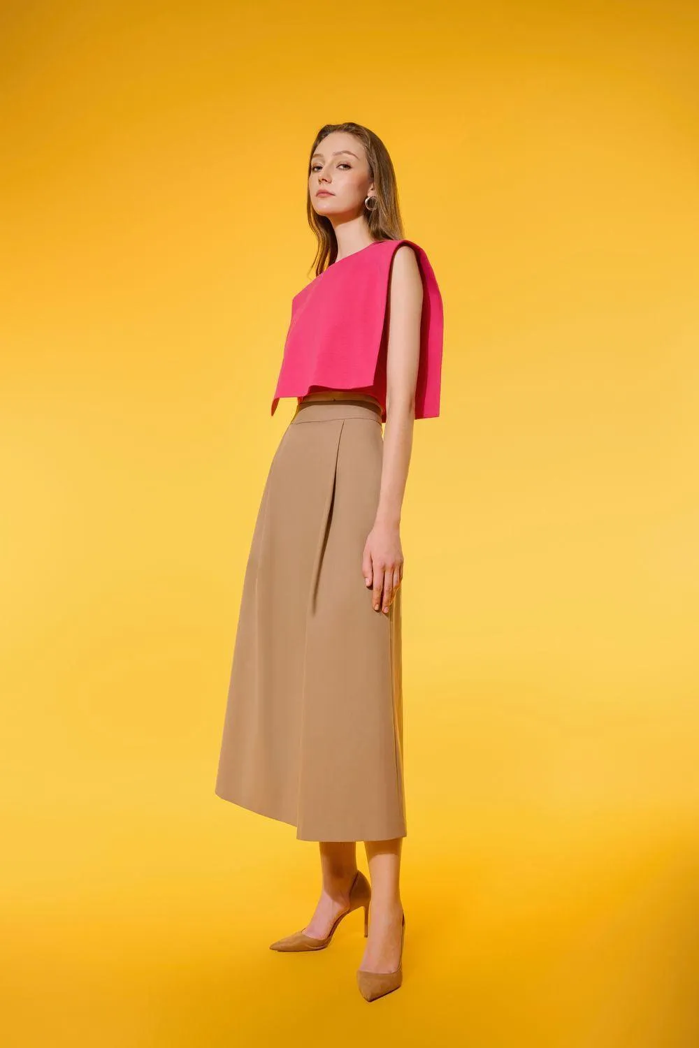 Bonnie A-line Draped Cotton Midi Skirt