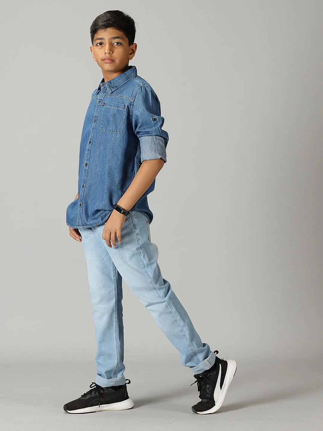 Boys Full Sleeve Denim Shirts & Basic 5 Pocket Denim Pant Set