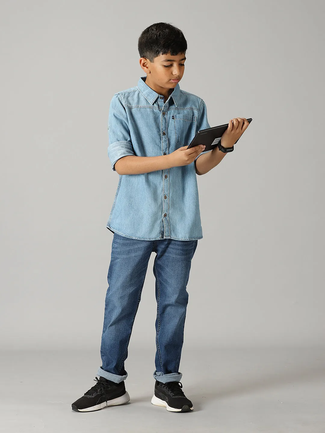 Boys Full Sleeve Denim Shirts & Basic 5 Pocket Denim Pant Set