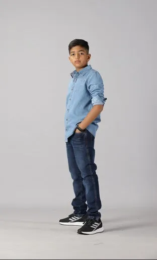 Boys Full Sleeve Denim Shirts & Basic 5 Pocket Denim Pant Set