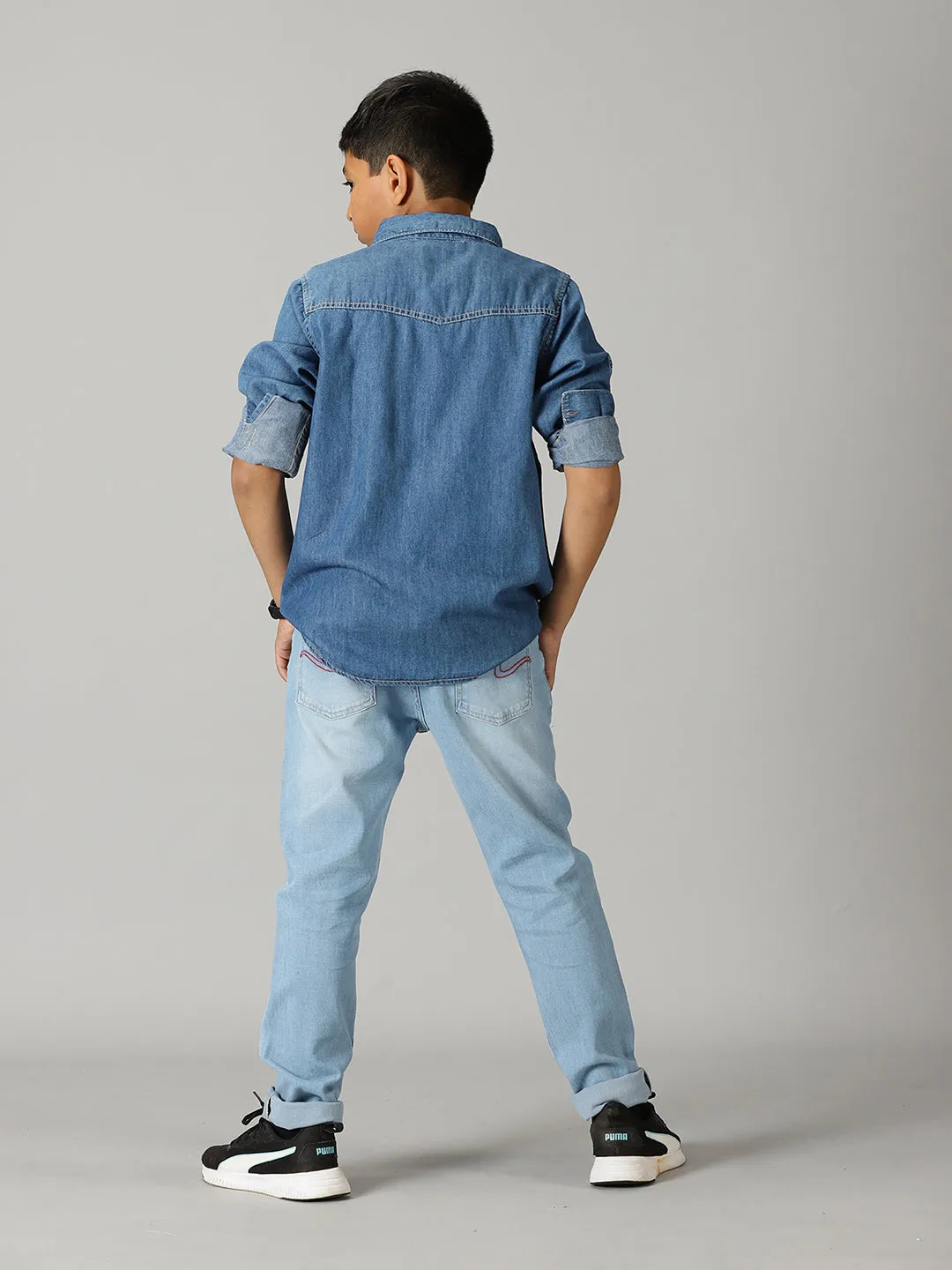 Boys Full Sleeve Denim Shirts & Basic 5 Pocket Denim Pant Set