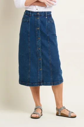 Button Front Denim Midi Skirt