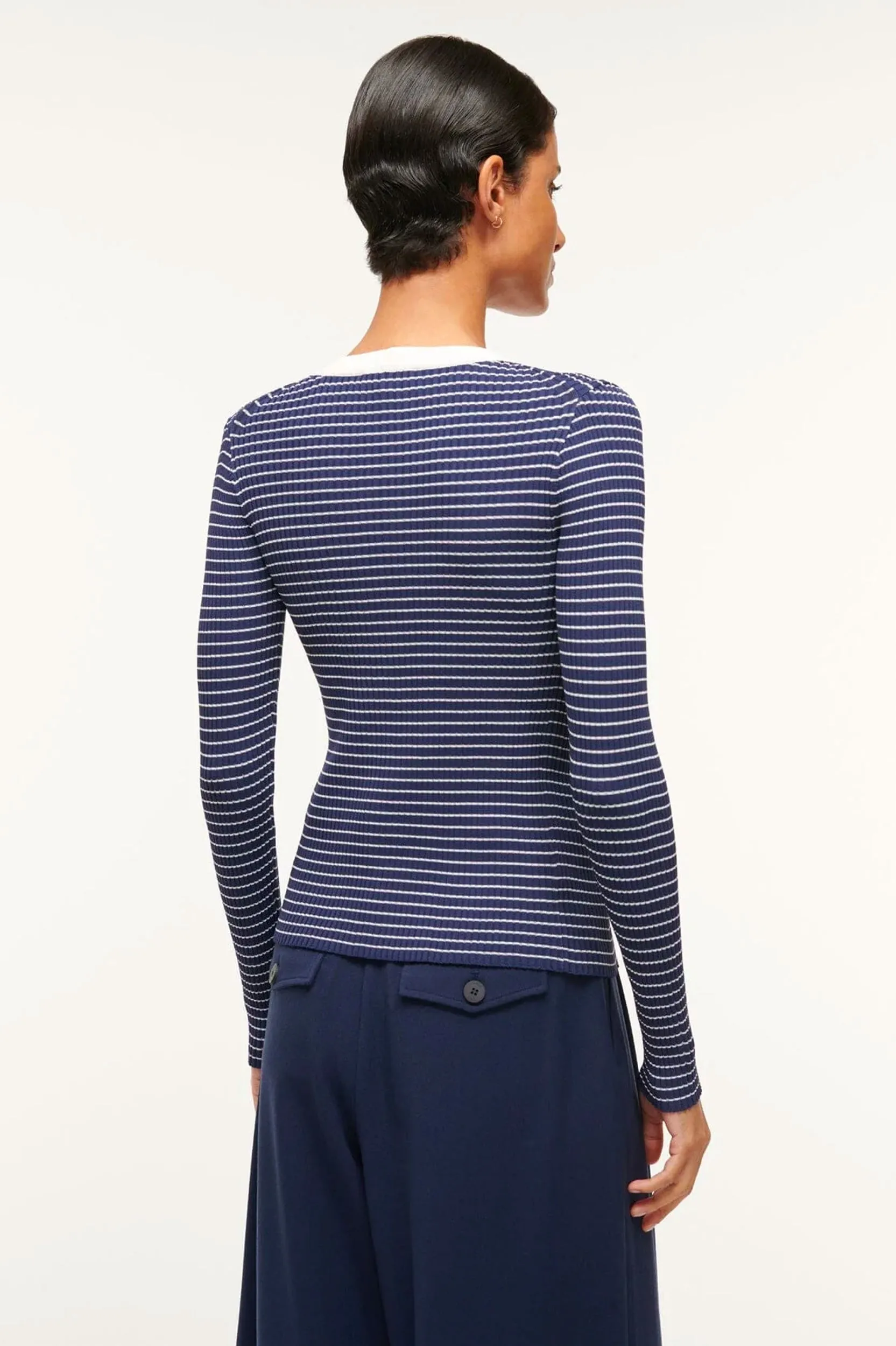 Cargo Cardigan in Navy Micro Stripe