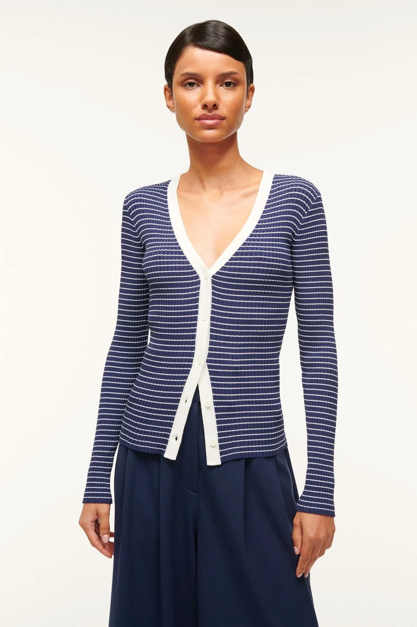 Cargo Cardigan in Navy Micro Stripe