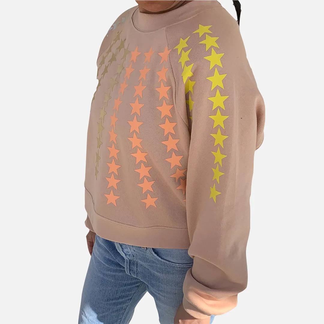 Casey Tan Sweatshirt - Peach Tint Foil Gold/Silver Stars