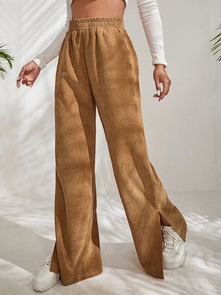 Casual Corduroy Wide Leg Pants