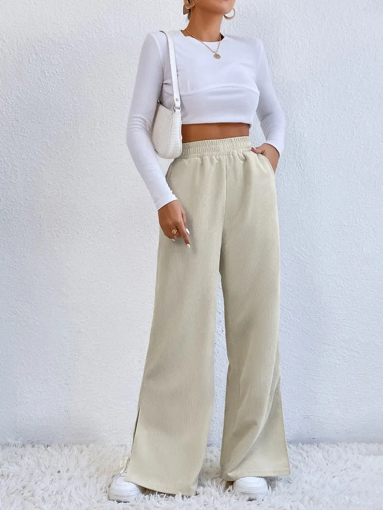 Casual Corduroy Wide Leg Pants