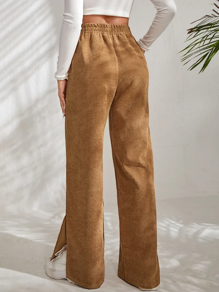 Casual Corduroy Wide Leg Pants