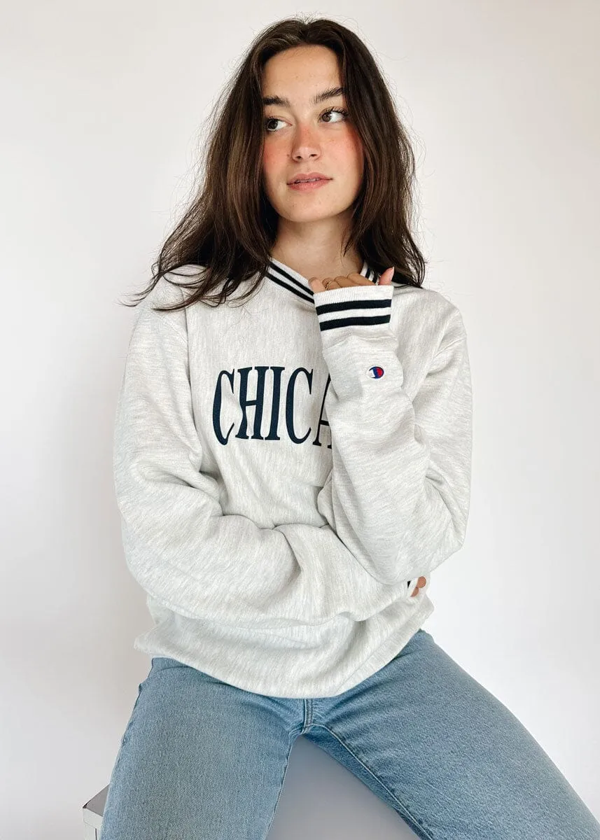 Chicago Champion Striped Rib Crewneck - Midnight Navy