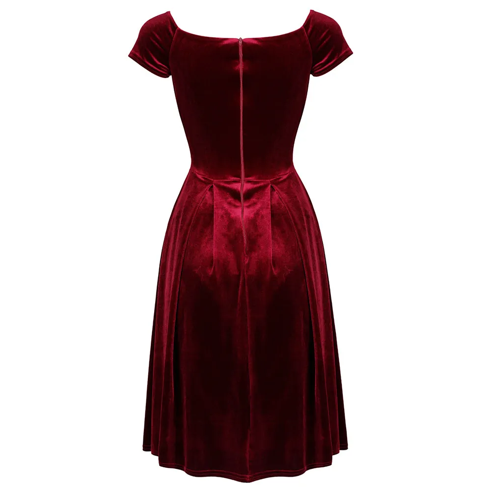 Claret Red Wine Velour Crossover Midi Dress