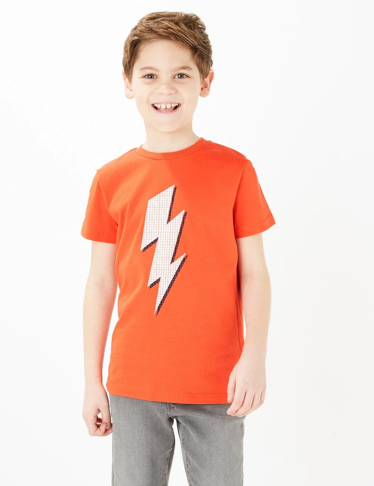 Cotton Lightning Bolt Design T-Shirt