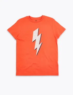 Cotton Lightning Bolt Design T-Shirt