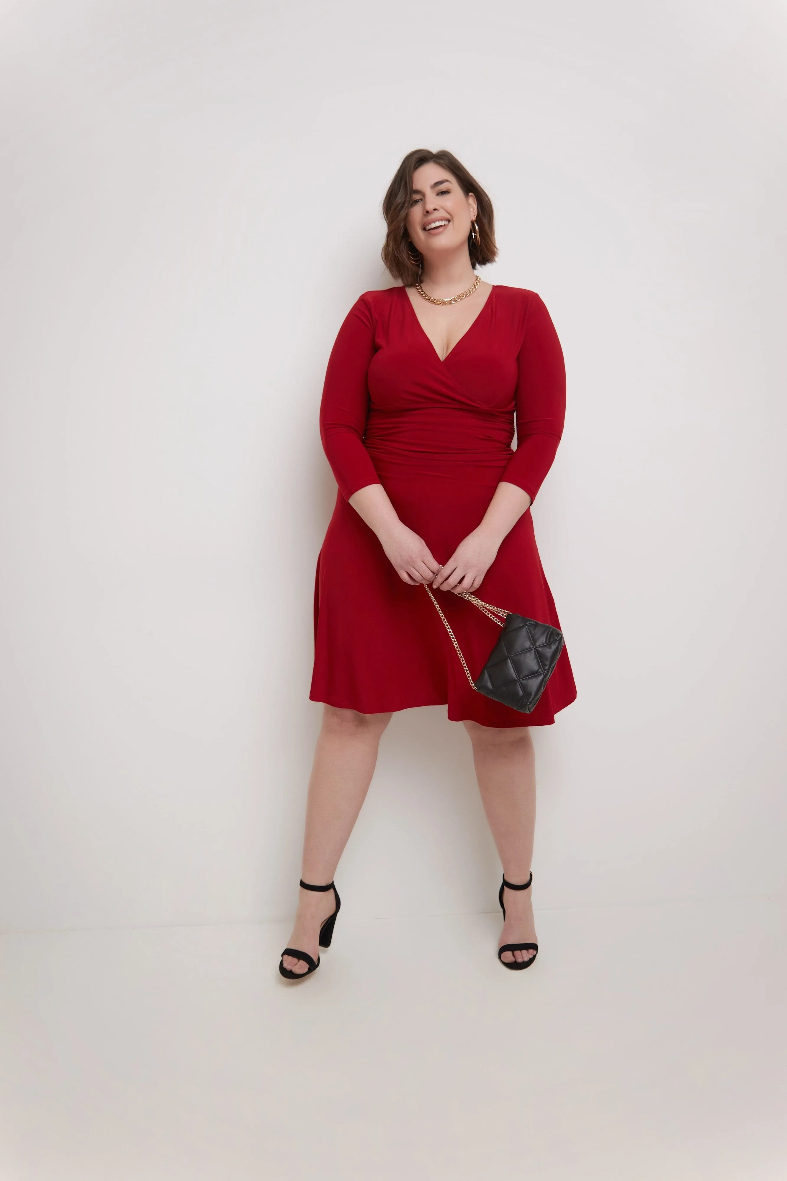 Curvy Form-Fitting Ruched Dress with Tummy Control