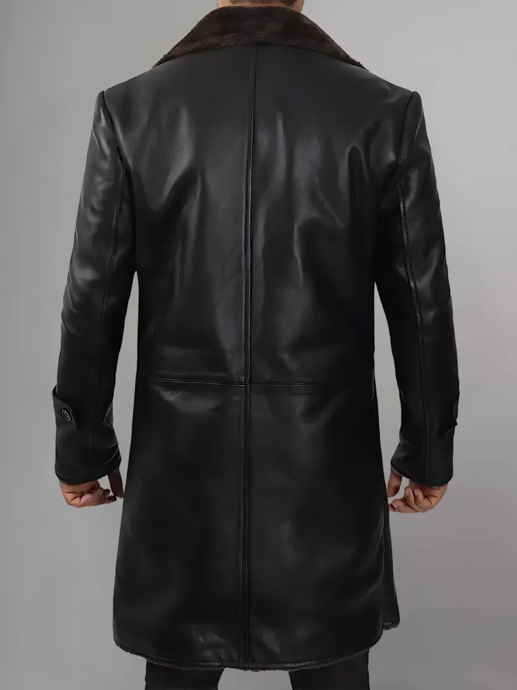 Dark Brown Shearling Leather Winter Coat Mens