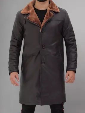 Dark Brown Shearling Leather Winter Coat Mens