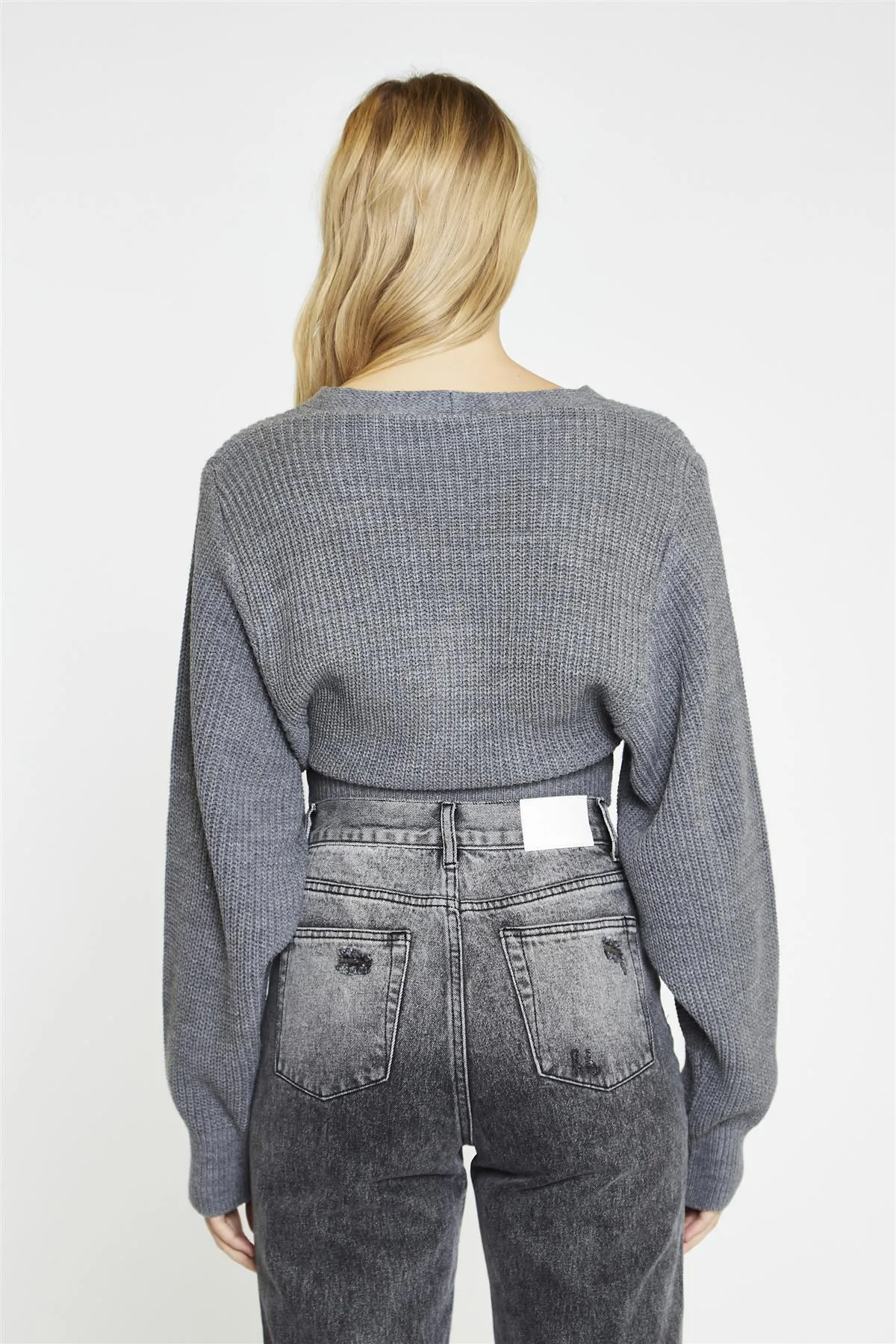 Dark-Grey Marl Button Front Crop-Cardigan