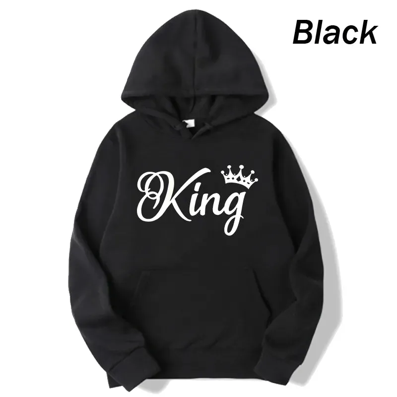 deanwangkt Fashion Men Women Long Sleeve Pullover Hooded Sweatshirts Unisex King and Queen Print Hoodies Casual Streetwear Couple Sweat