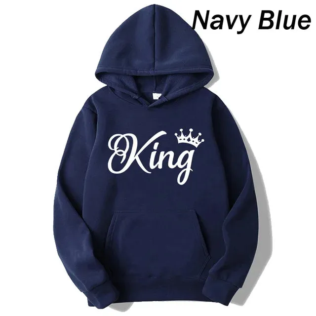 deanwangkt Fashion Men Women Long Sleeve Pullover Hooded Sweatshirts Unisex King and Queen Print Hoodies Casual Streetwear Couple Sweat