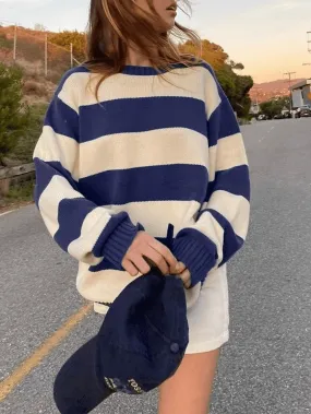 deanwangkt - Striped Crew Neck Knit Sweater