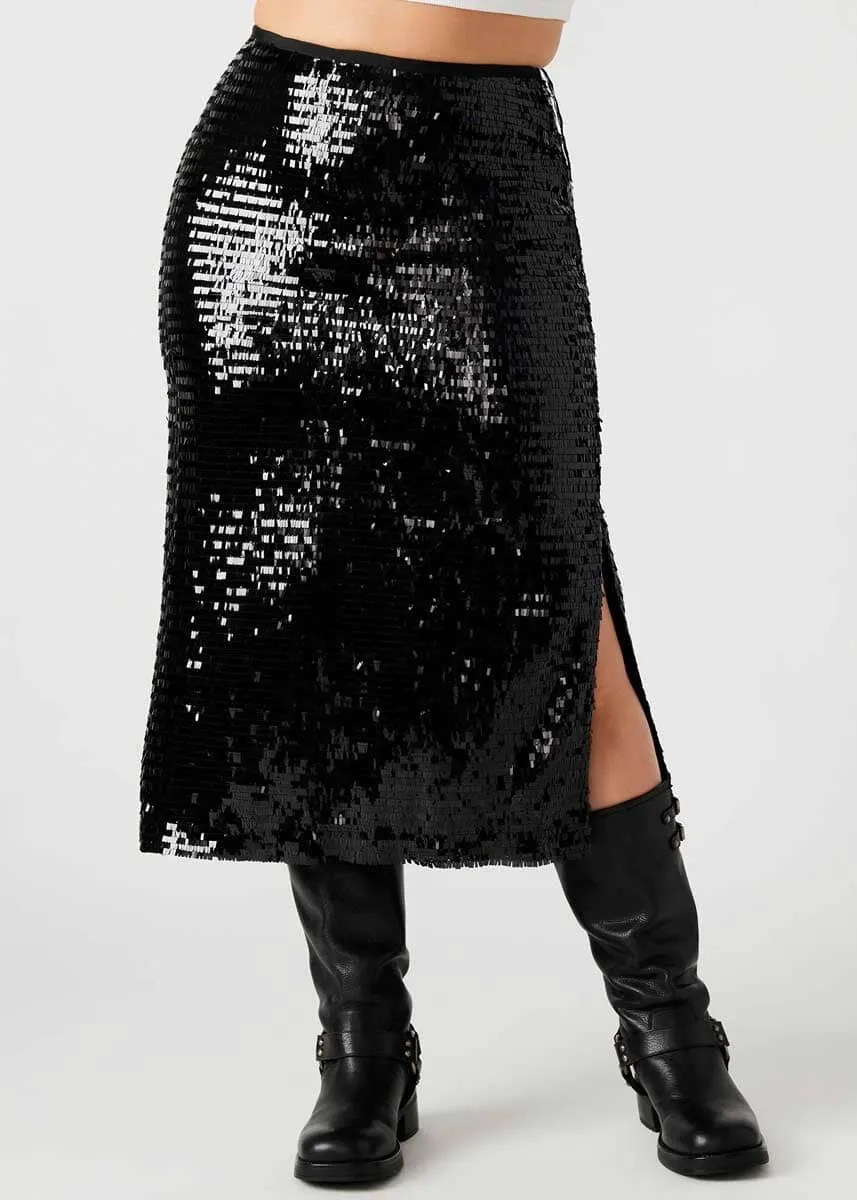 Dinah Sequin Midi Skirt - Black