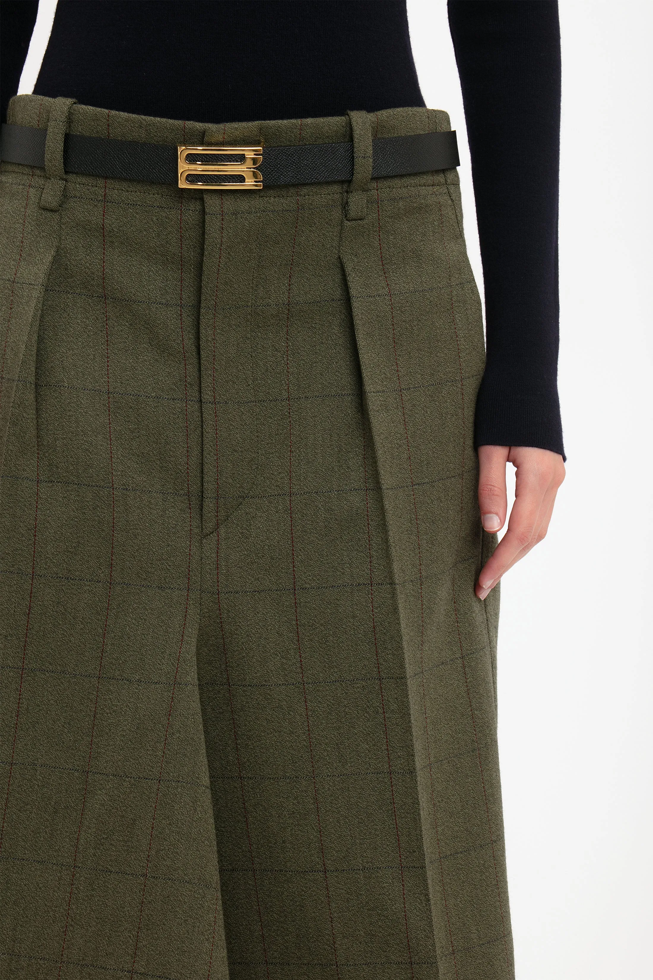 Exclusive Asymmetric Tailored Skirt In Dark Fern Check