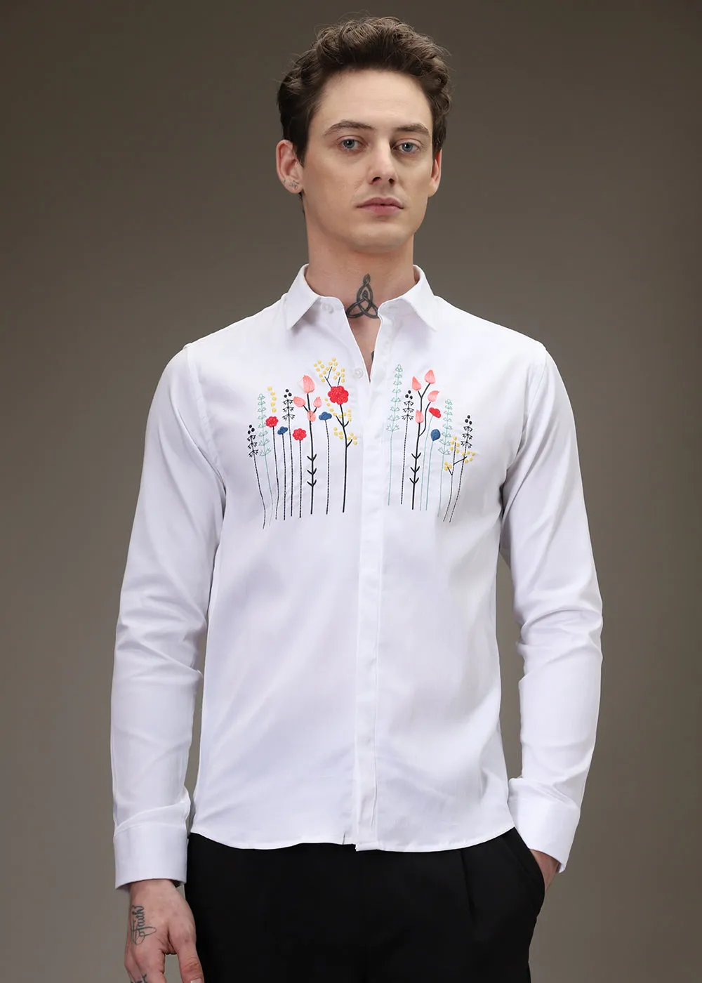 Floral Artistry White Shirt