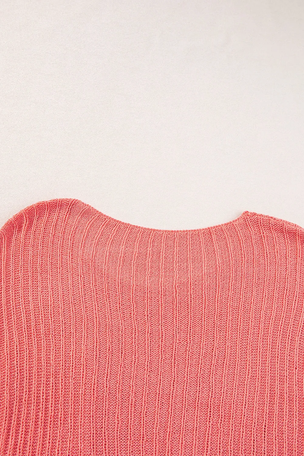 Fresh Salmon Rolled Cuffs Loose Knit Tee with Slits